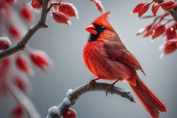 Northern Male Cardinal on a Branch in the Early Spring