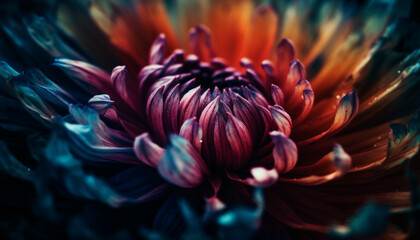 Vibrant petals of a wet dahlia showcase beauty in nature generated by AI