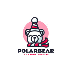 Vector Logo Illustration Polar Bear Mascot Cartoon Style.