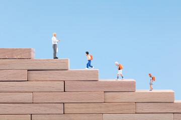 Miniature creative teacher teaching success ladder