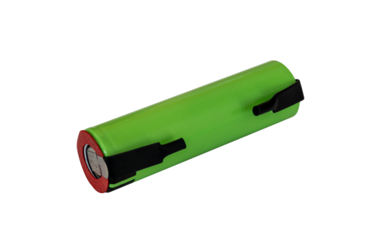 green 18650 Battery Lithium Ion 3.7V Rechargeable Solder Pad, isolated, transparent background, png