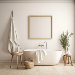 Fototapeta na wymiar illustration of a bathroom, large single wall art, use as a template for artwork mockup, clean white theme 