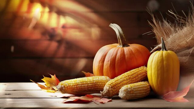 thanksgiving video background with pumpkin and corn 