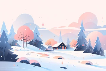 Foto op Canvas Beginning of winter solar term, forest snow scene concept illustration © lin