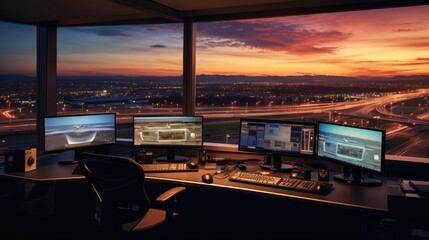 Airport control tower. - obrazy, fototapety, plakaty