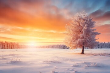 Fototapeta na wymiar Sunrice winter background and copy space, generative ai