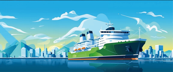 Green shipping, cargo container ship, logistics in environmentally friendly, LNG ship - obrazy, fototapety, plakaty