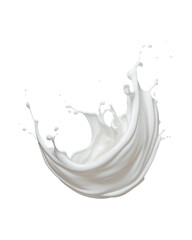 white milk wave splash with splatters and drops isolated on a transparent background, circle milk, yougurt or cream wave flow splash. Generative AI - obrazy, fototapety, plakaty