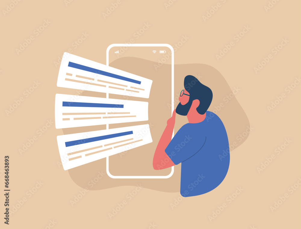 Poster mobile seo ranking concept. search engine results pages with top ranking websites. analyzing seo sea