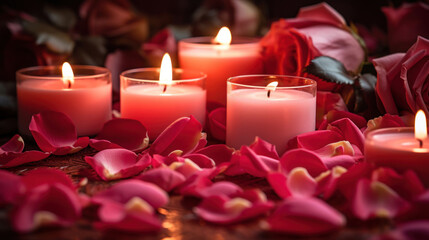 Obraz na płótnie Canvas Candles and red rose petals