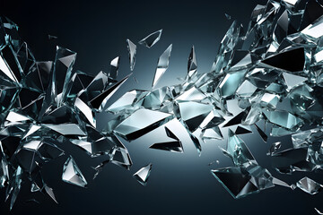 Wallpaper of scattering broken glass fragments. Symbol of failure, explosion.