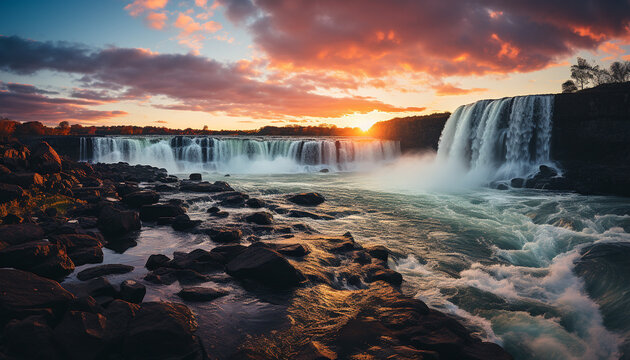 Majestic sunset over tranquil seascape, reflecting beauty in nature generated by AI © Jemastock