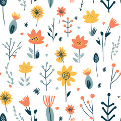 Obraz premium Hand drawing florals , Flower background Seamless Pattern illustration graphic Design
