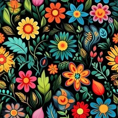 Fotobehang Colorful Hand drawing florals , Flower background Seamless Pattern illustration graphic Design © Werayut
