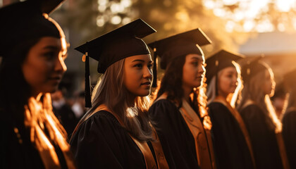 Obraz premium Young adults celebrate graduation, smiling with happiness and success generated by AI