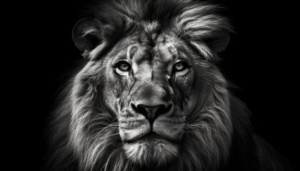 Majestic black and white lion, king of the savannah generated by AI