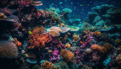 Fototapeta na wymiar Multi colored sea life in natural beauty below underwater reef generated by AI