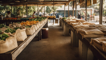 Fototapeta na wymiar Abundance of fresh organic fruits at outdoor market generated by AI