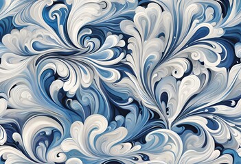 Abstract fluid with blue, white and black swirls