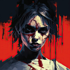 Digital Illustration of a Female with Blood on her Face and clothing