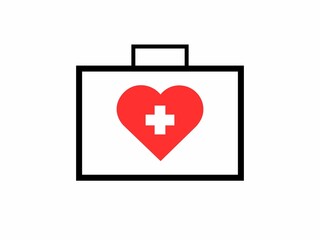 First aid box with red love shape and cross icon isolated on white background.