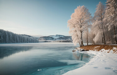 눈 덮인 상록수 숲.