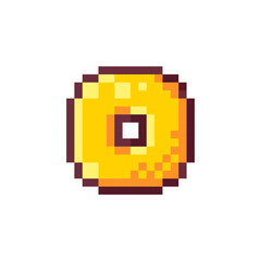 Pixel Art Chinese Coin. Retro 8 bit Style Traditional Old Asian Coin with Square Hole Illustration. Ideal for Sticker, Retro Decorative Element, Game Asset, Emoji, Patch, Avatar.	