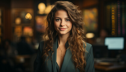 Obraz premium A confident businesswoman, the epitome of elegance and success generated by AI