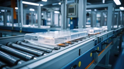 Foto op Plexiglas High-speed automated packaging conveyor belt in a factory. © visoot