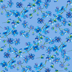 Seamless pattern with watercolor colors blue - forget-me-not