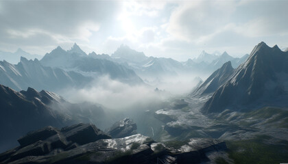 Majestic mountain peak, snow covered, sky high, tranquil scene, nature beauty generated by AI