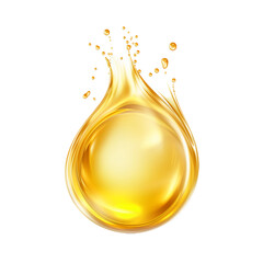 Oil drop isolated on a transparent background, Con of gold liquid drop like oil, Gasoline or vitamins from droplet, Serum droplet with air bubbles. Generative AI