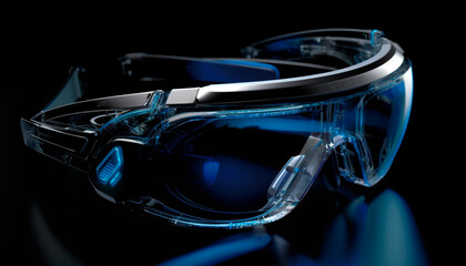 Obraz premium Reflection of a close up, single object blue eyeglasses made of steel generated by AI