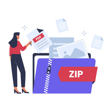 Zip file illustration concept. Compress files. vector flat illustration