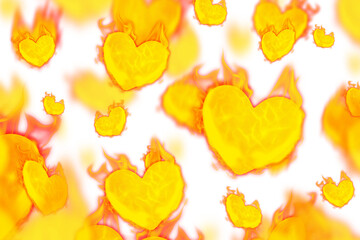 Digital png illustration of hearts with fire pattern on transparent background