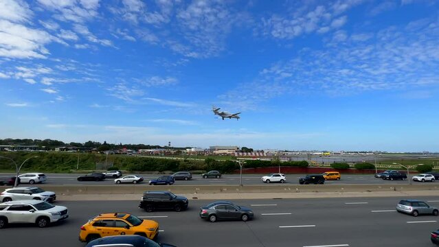 This is video shows a corporate jet landing at LaGuardia Airport in New York City. 