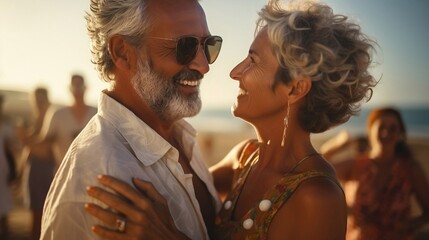 closeup portrait of Mature married couple spending vacation and support each other - obrazy, fototapety, plakaty