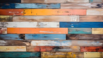 wooden texture, Distressed and multicolored wood wall featuring an abstract painting