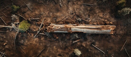 Damaged nature seen from above in deforestation area drone capture