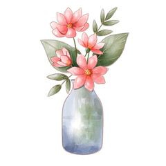 pink flower in jar watercolor isolated transparent background