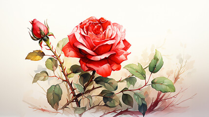 watercolor flora roses and leaves, Hand-drawn illustration white background