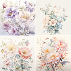 bouquet of flowers revival repeat painting rose textile ornament watercolor wedding romantic graphic grunge wallpaper