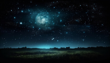 Fototapeta premium Glowing star trail illuminates the dark night sky, mysterious and spooky generated by AI