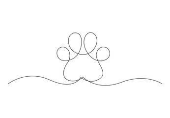 One continuous line drawing of cat footprint for international cat day. Isolated on white background vector illustration. Pro vector. 