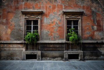 facade of old abandoned building, Parma Italy