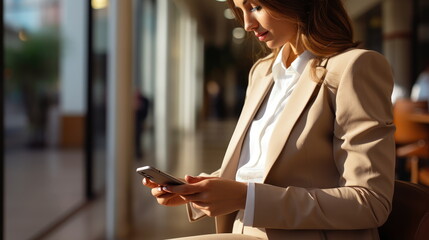Close-Up of Businesswoman Watching Smart Mobile Phone Outdoors - Business Networking and Modern Technology Concept, Successful Professional Woman Staying Connected On the Go