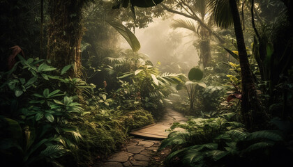 The tropical rainforest beauty in nature captivates with lush greenery generated by AI