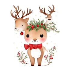 christmas reindeer with red ribbon