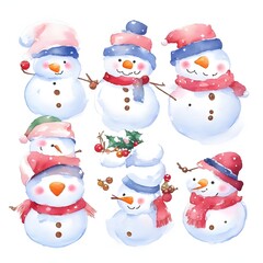 Set of snowman on the snow