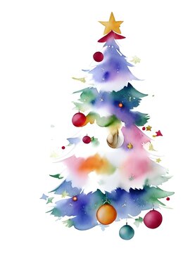 Watercolor abstract christmas tree on white background.